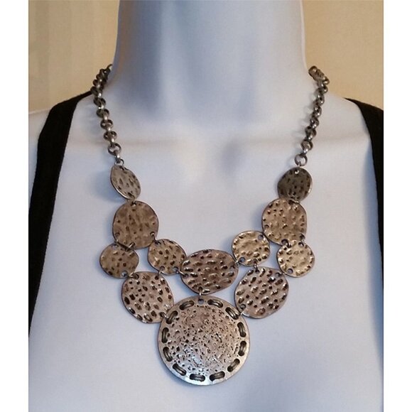 Ruby Rd Chunky Hammered Disc Chain Statement Bib Necklace Modernist Look. - Picture 1 of 3